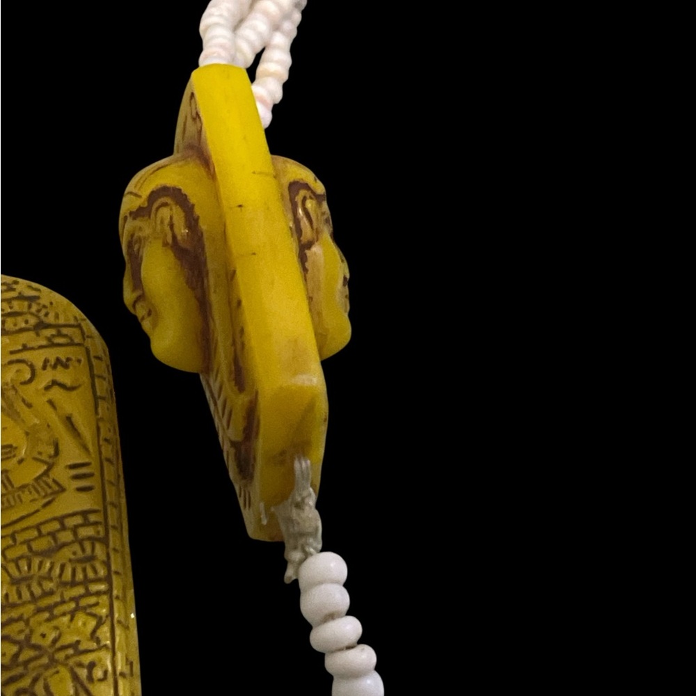 Antique NEIGER BROS Czech Glass Yellow White Egyptian Revival 1920's Necklace - Picture 7 of 11